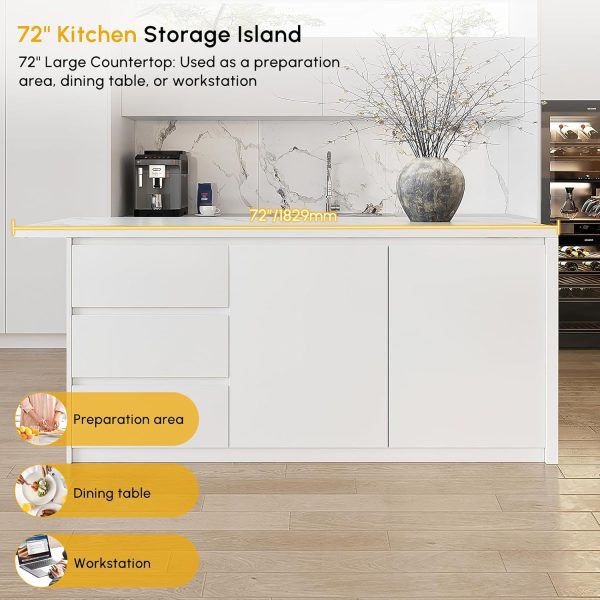homary 72" Kitchen Island with Storage Kitchen Cabinet Marble Veneered Top Large Island Table with Seating - Image 4