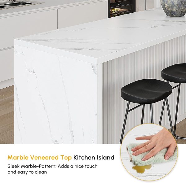 homary 72" Kitchen Island with Storage Kitchen Cabinet Marble Veneered Top Large Island Table with Seating - Image 5