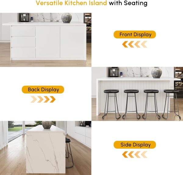 homary 72" Kitchen Island with Storage Kitchen Cabinet Marble Veneered Top Large Island Table with Seating - Image 6