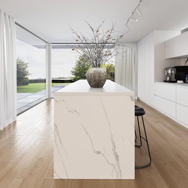homary 72" Kitchen Island with Storage Kitchen Cabinet Marble Veneered Top Large Island Table with Seating - Image 7