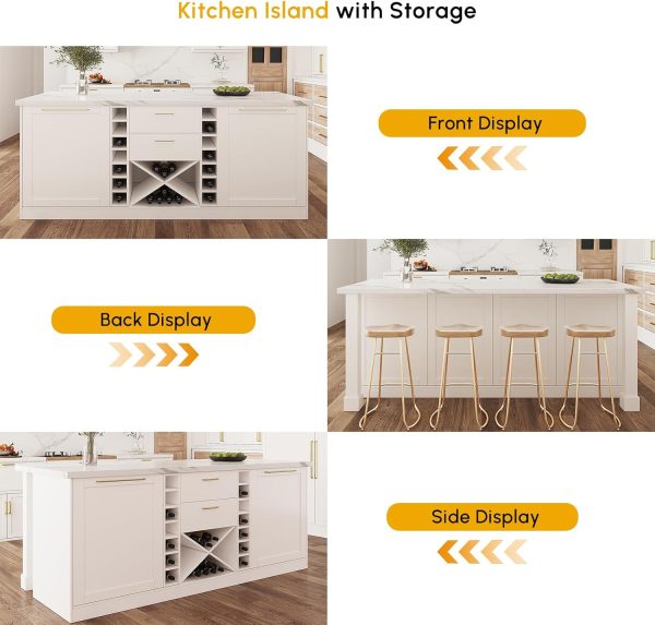 homary 72" Modern White Melamine Kitchen Island with Wine Storage & Seating Space, Sturdy Board Dining Table with Extra Storage for Home - Image 7