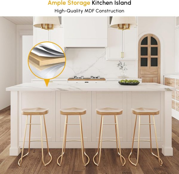 homary 72" Modern White Melamine Kitchen Island with Wine Storage & Seating Space, Sturdy Board Dining Table with Extra Storage for Home - Image 8