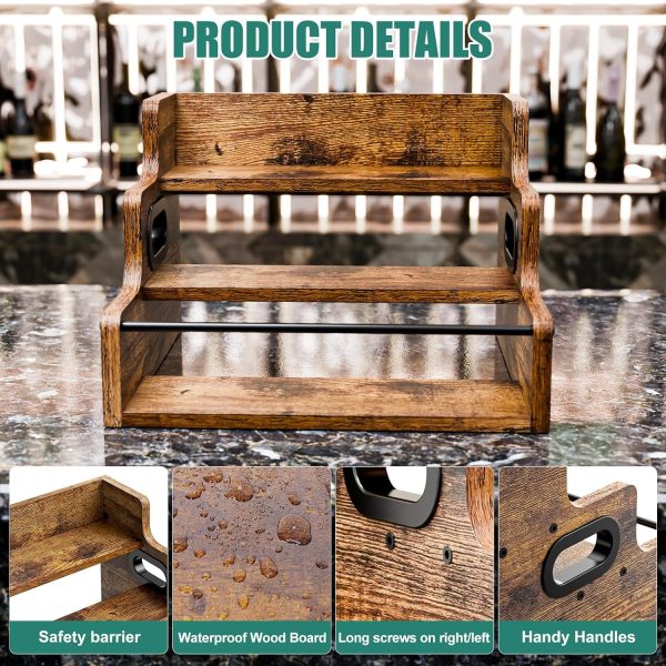 KLM Liquor Bottle Display Shelf, Coffee Syrup Rack Organizer, 3 Step Countertop Wine Rack, Mini Bar, Retro Bar Shelf Stand for Whiskey, Spirits - Image 6