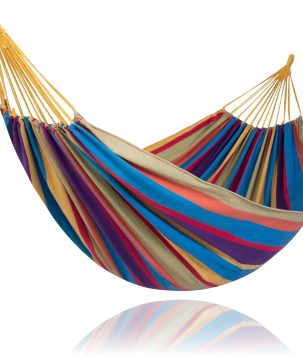 SUNCREAT Outdoor Double Hammock, Portable Tree Colorful Hammock, Colorful Stripes